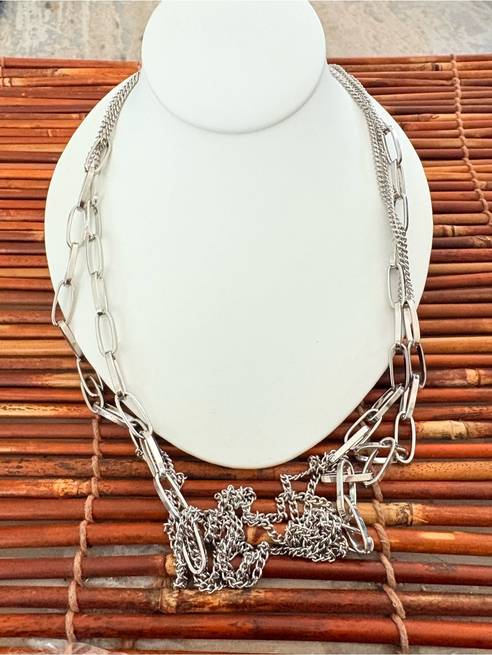 Layered Silver Multi-Chain Long Necklace for Women 35”-38”